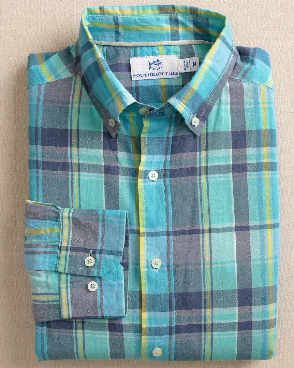 Crystal Cove Madras Plaid Long Sleeve Sport Shirt